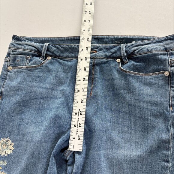 J Jill Denim Weekender Straight Leg Jeans Size 10 Floral Embroidery Mid Rise - Picture 10 of 14